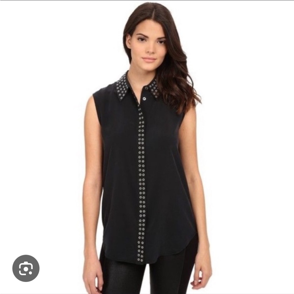 EQUIPMENT FEMME black silk grommet embellished sleeveless top